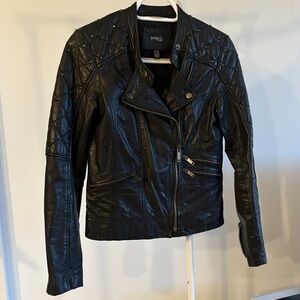 Genuine black Leather jacket with studded Quilted shoulder detailing